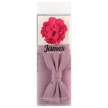 James Adelin Pocket Square, Flower and Bow Tie Combo in Magenta Houndstooth