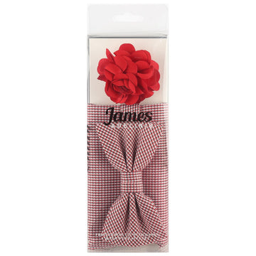 James Adelin Pocket Square, Flower and Bow Tie Combo in Red Houndstooth