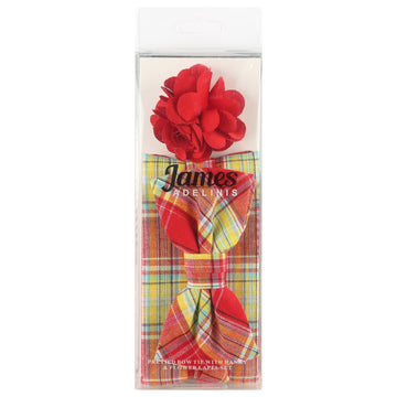 James Adelin Pocket Square, Flower and Bow Tie Combo in Red Check