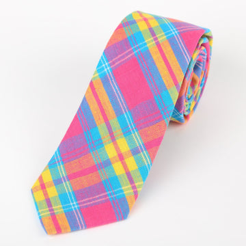 James Adelin Mens Cotton Neck Tie in Pink and Turquoise