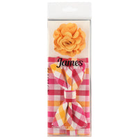 James Adelin Pocket Square, Flower and Bow Tie Combo in Magenta, Gold and White Check