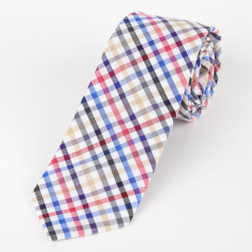 James Adelin Mens Cotton Neck Tie in Multicolour Mini Check