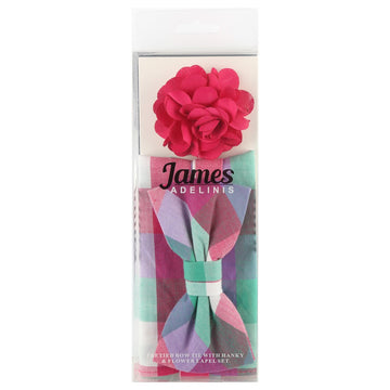 James Adelin Block Check Pocket Square, Flower and Tie Combo in Multicolour