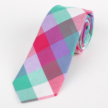 James Adelin Mens Cotton Neck Tie in Multicolour Block Check