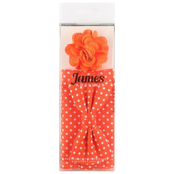 James Adelin Pocket Square, Flower and Bow Tie Combo in Orange and White Polka Dot