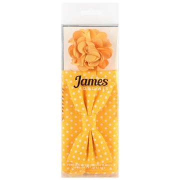 James Adelin Pocket Square, Flower and Bow Tie Combo in Gold and White Polka Dot