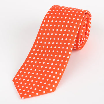 James Adelin Mens Cotton Neck Tie in Orange and White Polka Dot