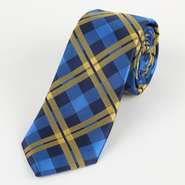 James Adelin Luxury Neck Tie in Navy, Royal and Gold Check