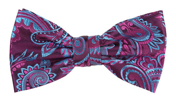 James Adelin Floral Bow Tie in Burgundy, Magenta and Turquoise