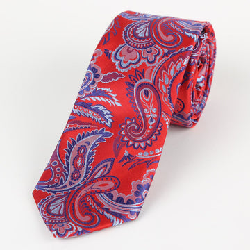 James Adelin Luxury Paisley Neck Tie in Red, Blue and Silver