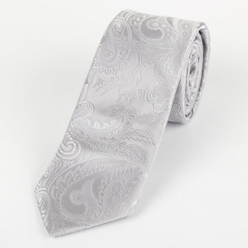 James Adelin Luxury Paisley Neck Tie in Silver