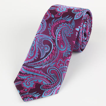 James Adelin Luxury Paisley Neck Tie in Magenta and Turquoise