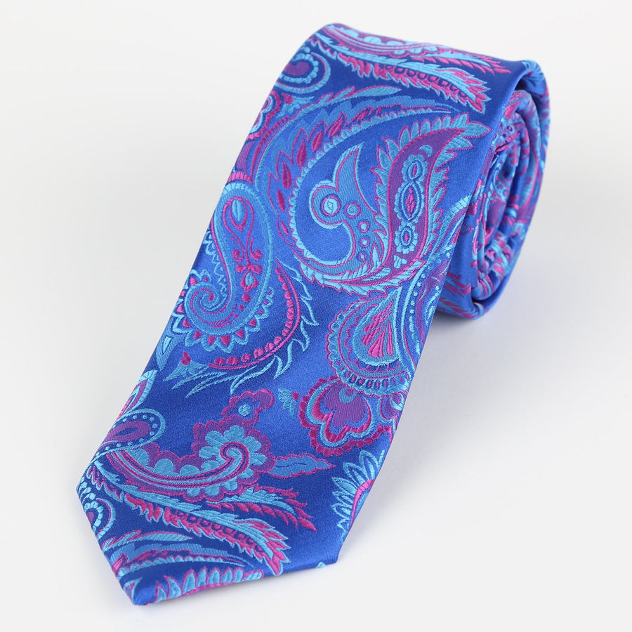 James Adelin Luxury Paisley Neck Tie in Royal, Sky and Pink