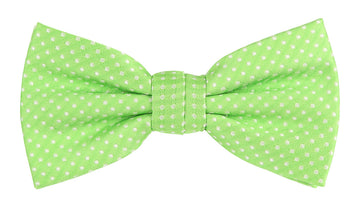 a lime green bow tie with small white spotted design