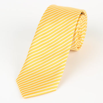 James Adelin Luxury Neck Tie in Gold and White Diagonal Mini Stripe