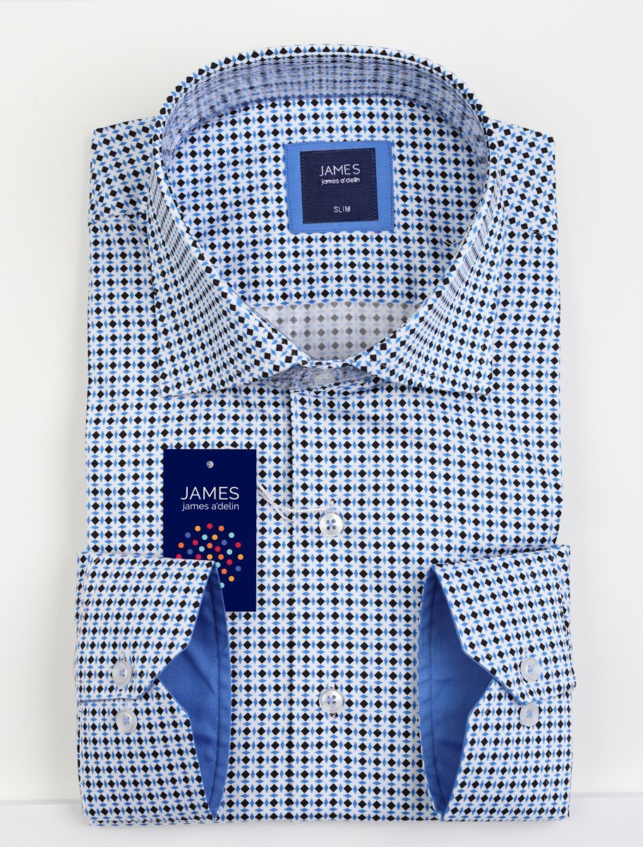 james Adelin mens long sleeve dress shirt blue and white circles