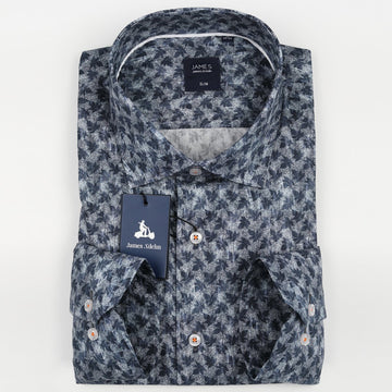mens long sleeve dress shirt with a soft navy floral print