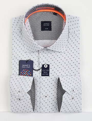 James Adelin Long Sleeve Shirt in White and Black Spotted Paisley