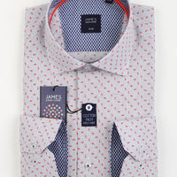 James Adelin Long Sleeve Shirt in White and Red Spotted Paisley