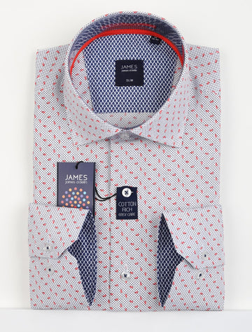 James Adelin Long Sleeve Shirt in White and Red Spotted Paisley