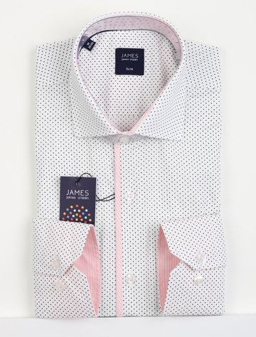 James Adelin Mens Long Sleeve Shirt in White and Pink Spotted