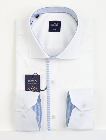 James Adelin Mens Long Sleeve Shirt in White and Sky