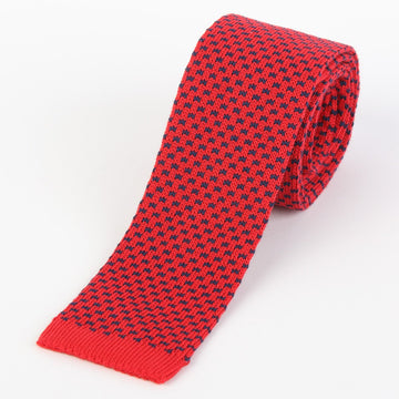 James Adelin Mens Knitted Tie in Red Geometric