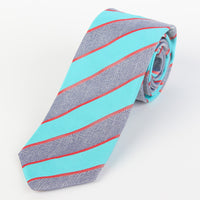 JACQUES MONCLEEF Mens Italian Silk Neck Tie in Turquoise and Grey Striped