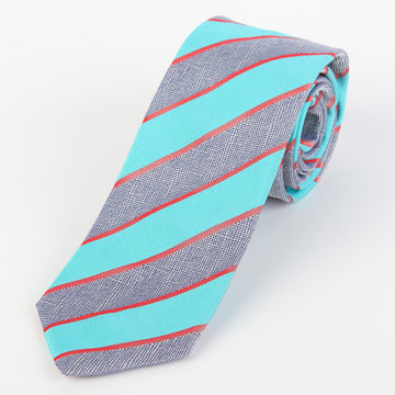 James Adelin Mens Italian Silk Neck Tie in Turquoise and Grey Striped