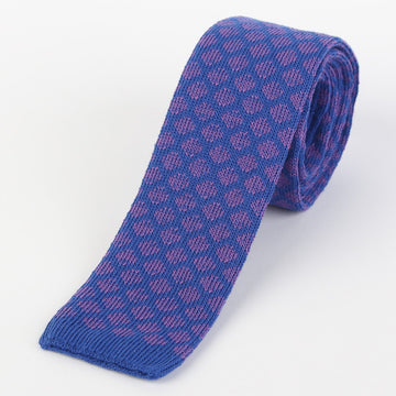 James Adelin Mens Knitted Tie in Royal and Lilac Geometric