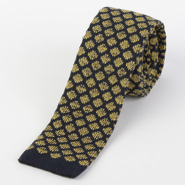 James Adelin Mens Knitted Tie in Navy and Gold Geometric