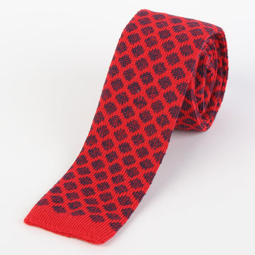 James Adelin Mens Knitted Tie in Red and Navy Geometric