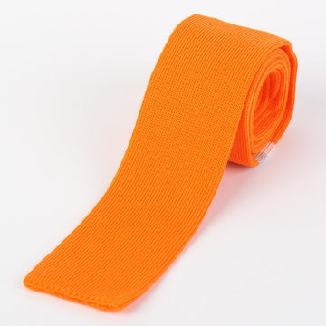 James Adelin Mens Knitted Tie in Orange and Grey Stripe
