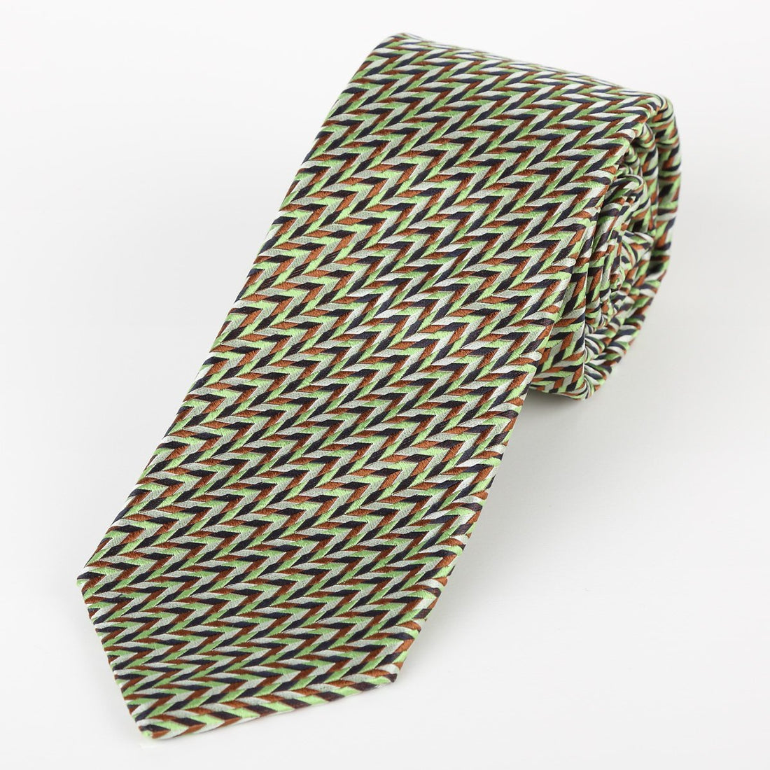 JACQUES MONCLEEF Mens Italian Silk Neck Tie in Soft Green and Tan Zig Zag