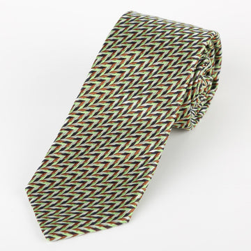James Adelin Mens Italian Silk Neck Tie in Soft Green and Tan Zig Zag