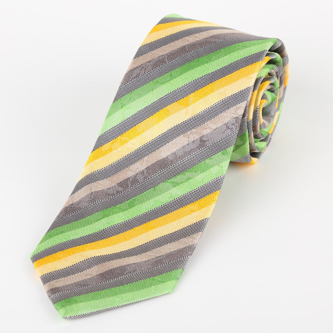 JACQUES MONCLEEF Italian Silk Neck Tie in Green, Silver and Gold Paisley stripe