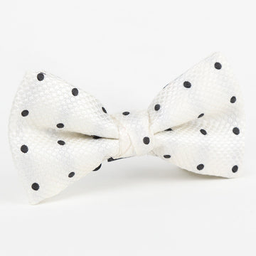 James Adelin Luxury Silk Polka Dot Single Dimple Bow Tie in Off White/Black
