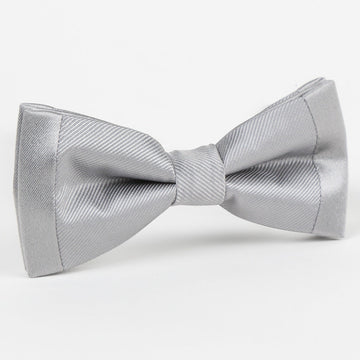 James Adelin Luxury Pure Silk Slim Twill Weave and Satin Edge Bow Tie in Silver