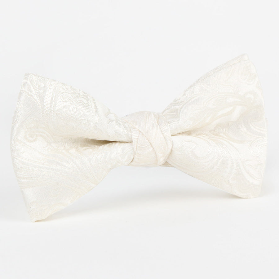 Luxury Pure Silk Paisley Weave Single Dimple Silk Bow Tie in Off White