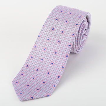 James Adelin Mens Silk Neck Tie in Pink Floral Check