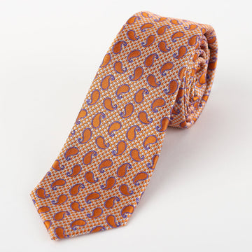 James Adelin Mens Silk Neck Tie in Orange Floral Spotted