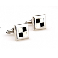 James Adelin Silver, Black and White Check Cuff Links