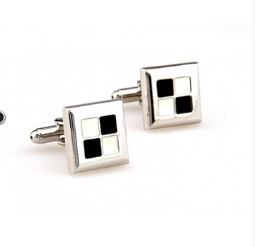 James Adelin Silver, Black and White Check Cuff Links
