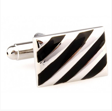James Adelin Silver and Black Diagonal Stripe Cuff Links