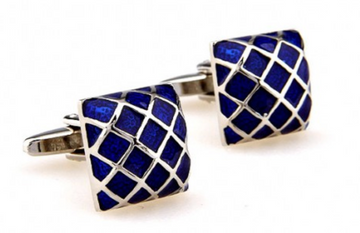 James Adelin Silver and Blue Enamel Grill Square Cuff Links