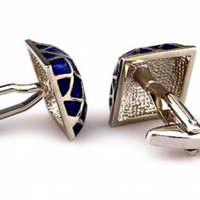James Adelin Silver and Blue Enamel Grill Square Cuff Links