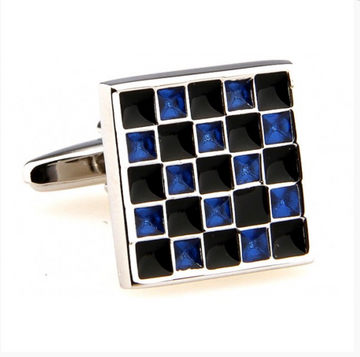 James Adelin Silver, Black and Blue Mosaic Square Cuff Links