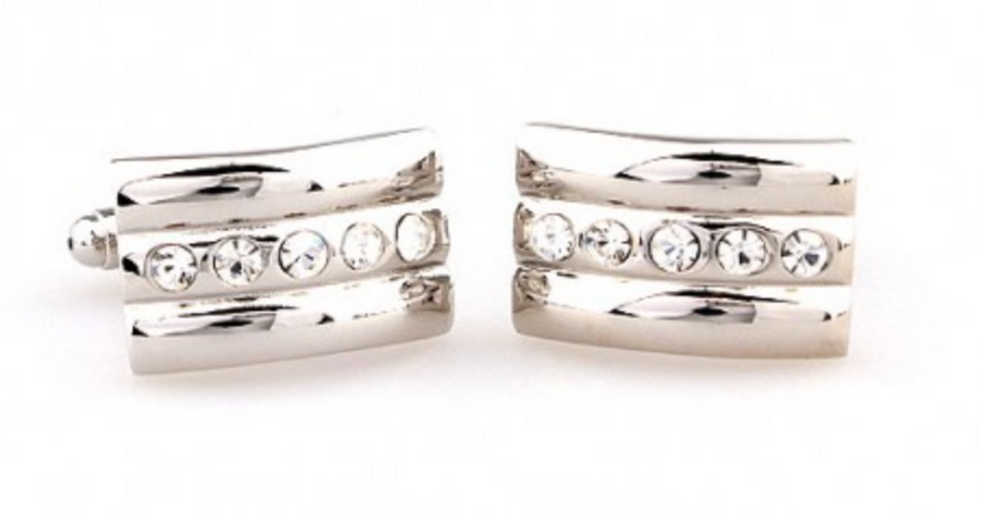 James Adelin Silver Crystal Curved Cuff Links