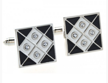 James Adelin Silver and Black Grid Crystal Square Cuff Links