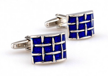 James Adelin Silver and Blue Curved Weave Cuff Links